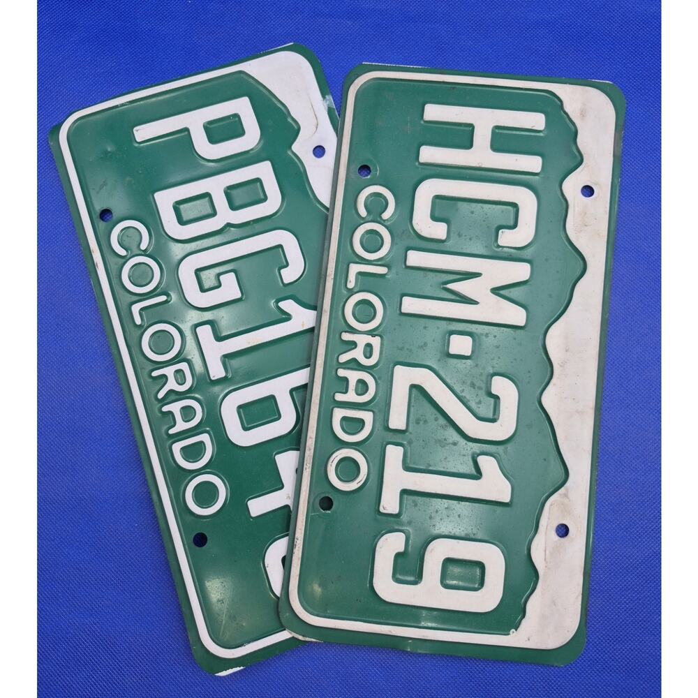Vintage 1990s Colorado License Plates Green White Set of 2